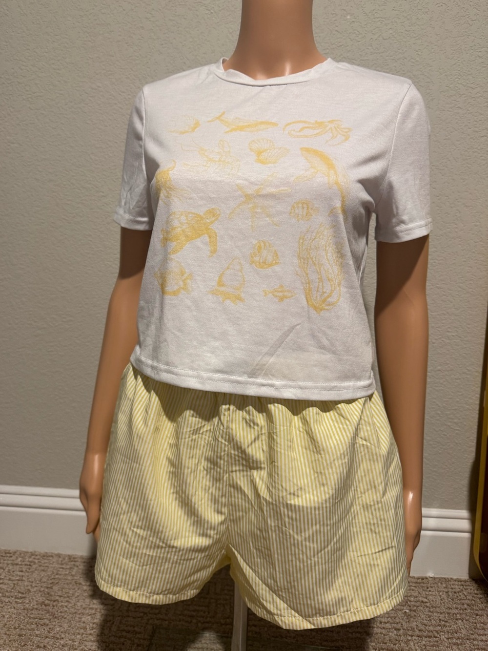Beach White Tee with Yellow Ocean Graphic Set